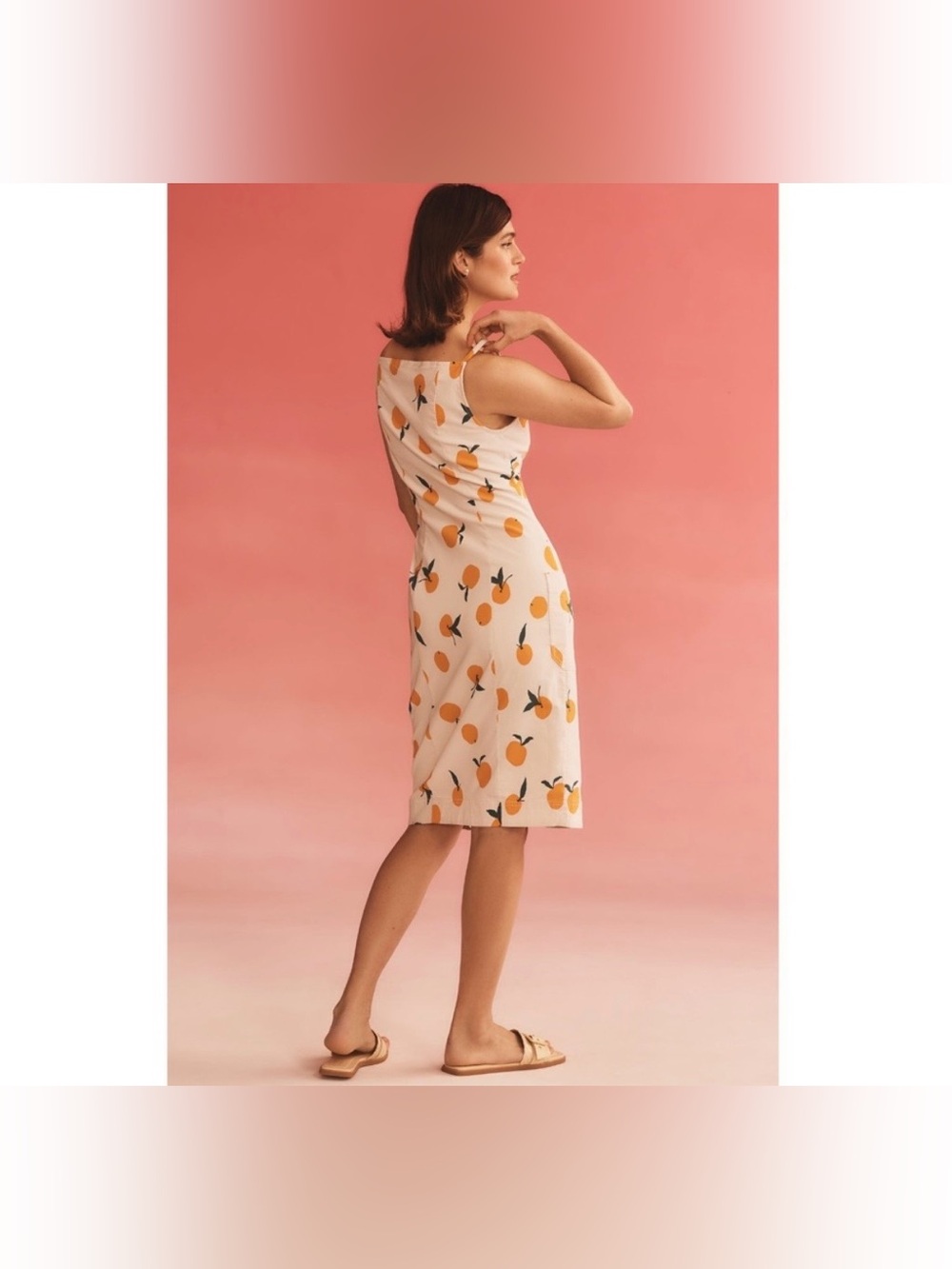 Maeve x Dylan Mierzwinski Colette Dress, Size Small, Tan with Orange Print - Picture 4 of 13